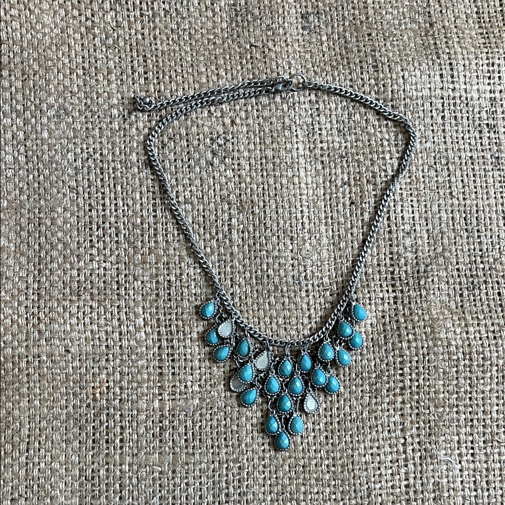 Turquoise color Teardrop Statement Waterfall Necklace Women Jewelry festival - Picture 3 of 5